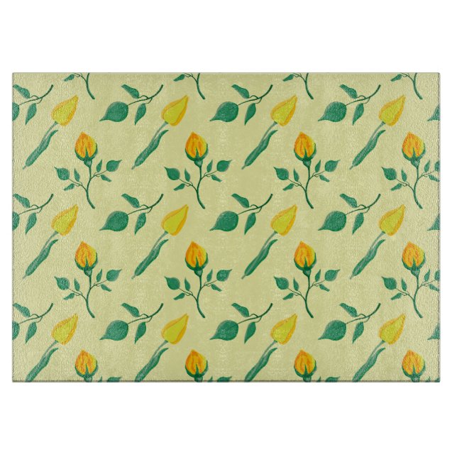 Floral pattern with yellow rose and tulip flowers cutting board (Front)