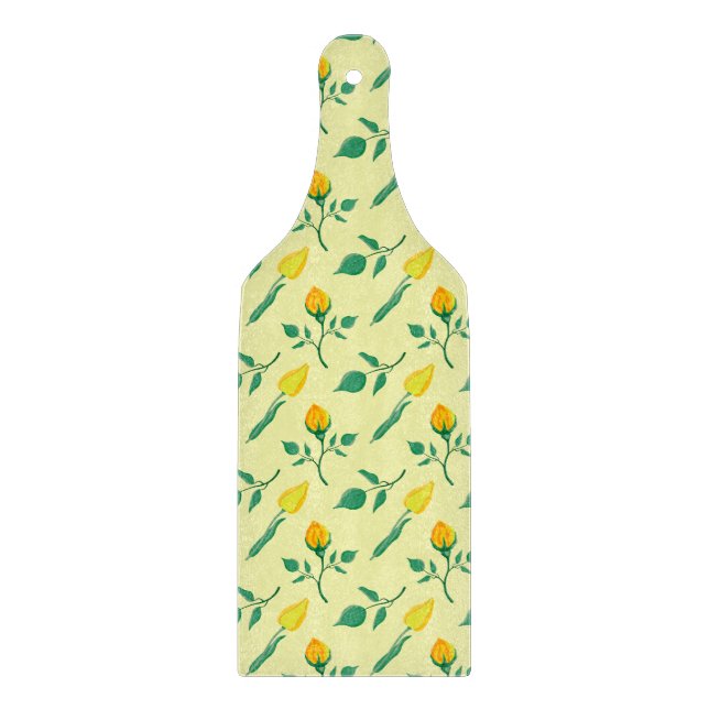 Floral pattern with yellow rose and tulip flowers cutting board (Front)