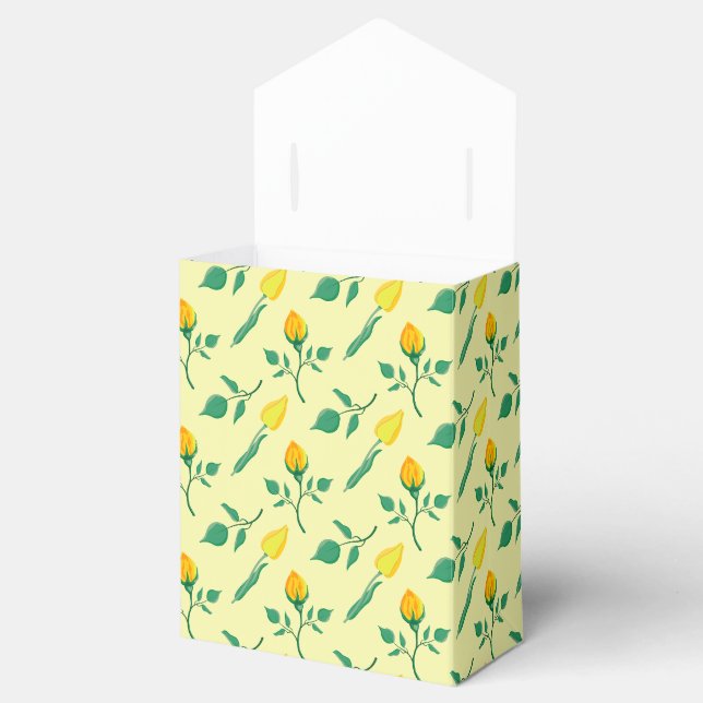 Floral pattern with yellow rose and tulip flowers favour box (Opened)