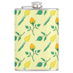 Floral pattern with yellow rose and tulip flowers hip flask