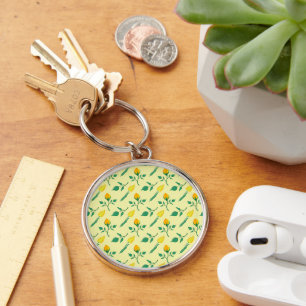 Floral pattern with yellow rose and tulip flowers key ring