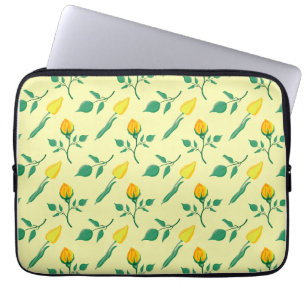 Floral pattern with yellow rose and tulip flowers laptop sleeve