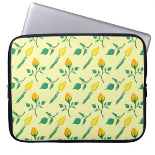 Floral pattern with yellow rose and tulip flowers laptop sleeve