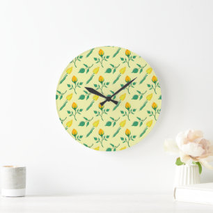 Floral pattern with yellow rose and tulip flowers large clock