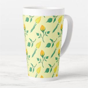 Floral pattern with yellow rose and tulip flowers latte mug