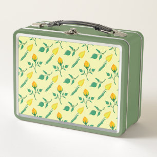 Floral pattern with yellow rose and tulip flowers metal lunch box