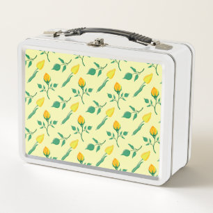 Floral pattern with yellow rose and tulip flowers metal lunch box