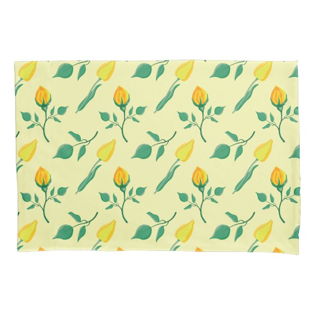 Floral pattern with yellow rose and tulip flowers pillowcase (Front)