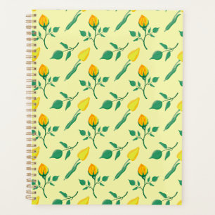 Floral pattern with yellow rose and tulip flowers planner
