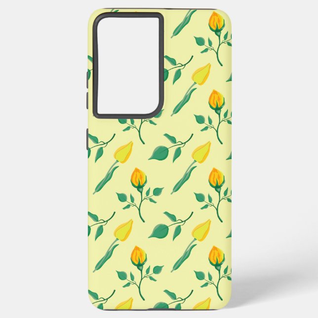 Floral pattern with yellow rose and tulip flowers samsung galaxy s21 ultra case (Back)