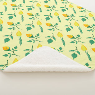 Floral pattern with yellow rose and tulip flowers sherpa blanket