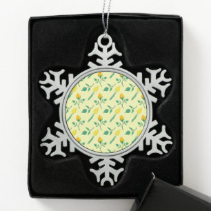 Floral pattern with yellow rose and tulip flowers snowflake pewter christmas ornament