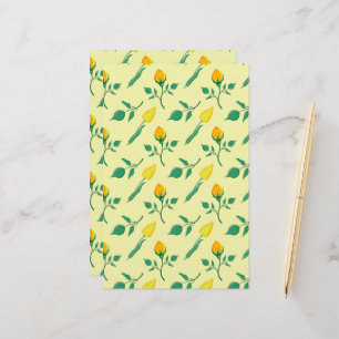 Floral pattern with yellow rose and tulip flowers stationery