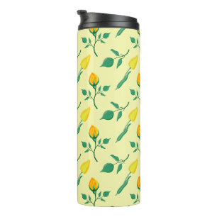 Floral pattern with yellow rose and tulip flowers thermal tumbler