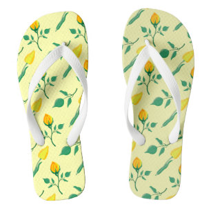 Floral pattern with yellow rose and tulip flowers thongs