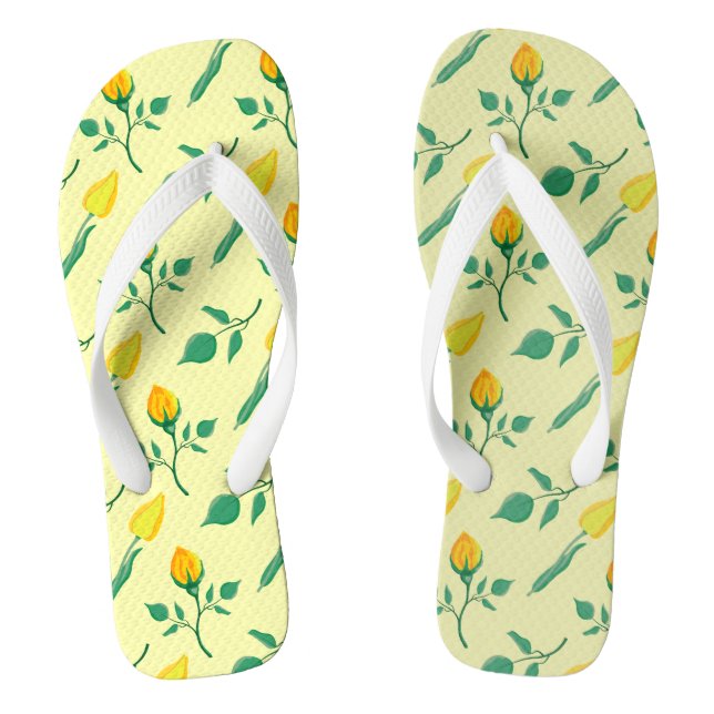 Floral pattern with yellow rose and tulip flowers thongs (Footbed)