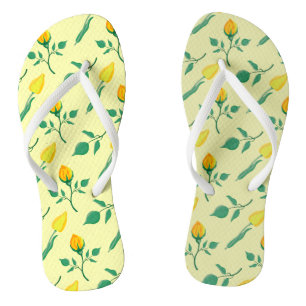Floral pattern with yellow rose and tulip flowers thongs