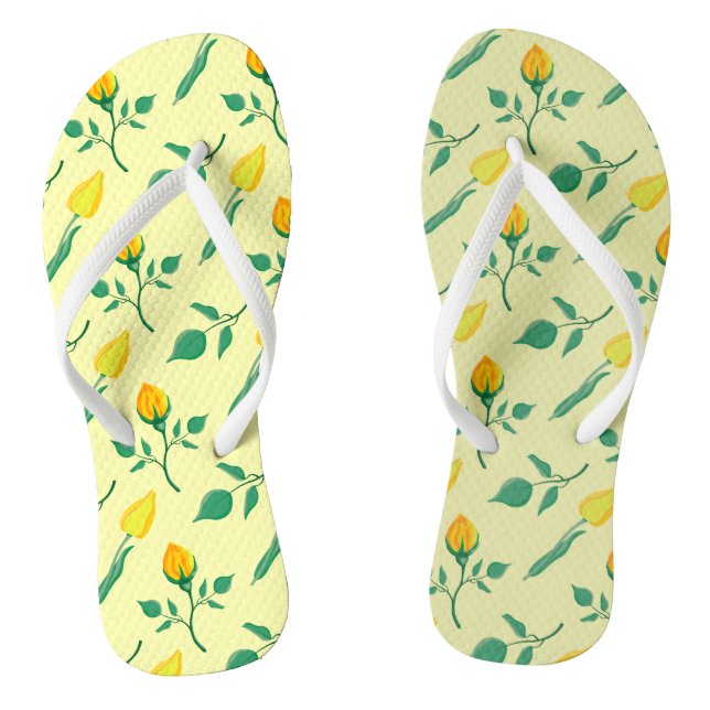 Floral pattern with yellow rose and tulip flowers thongs (Footbed)
