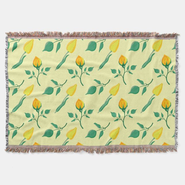 Floral pattern with yellow rose and tulip flowers throw blanket (Front)