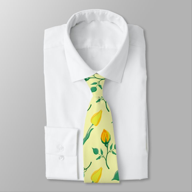 Floral pattern with yellow rose and tulip flowers tie (Tied)