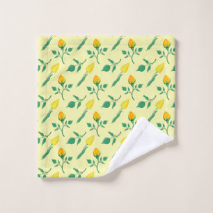 Floral pattern with yellow rose and tulip flowers wash cloth