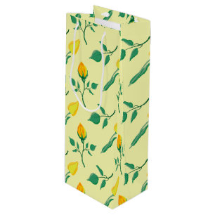 Floral pattern with yellow rose and tulip flowers wine gift bag