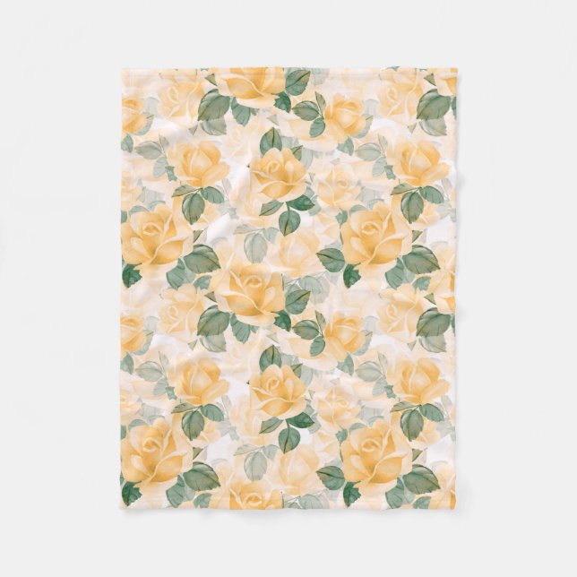 Floral  pattern with yellow roses fleece blanket (Front)
