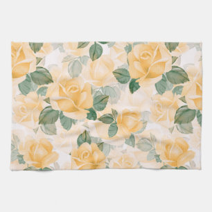 Floral pattern with yellow roses tea towel