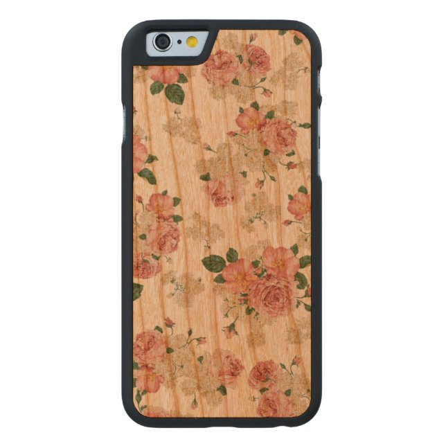 Floral pattern wooden iphone case carved wood iPhone case (Back)