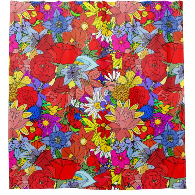 Floral Pattern Yellow Blue Purple Green Red  Shower Curtain (Front)