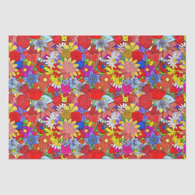 Floral Pattern Yellow Blue Purple Green Red    Tissue Paper (Front)
