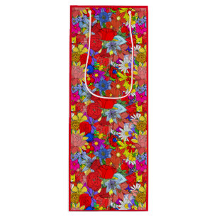 Floral Pattern Yellow Blue Purple Green Red Wine Gift Bag