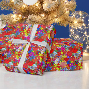 Floral Pattern Yellow Blue Purple Green Red Wrapping Paper