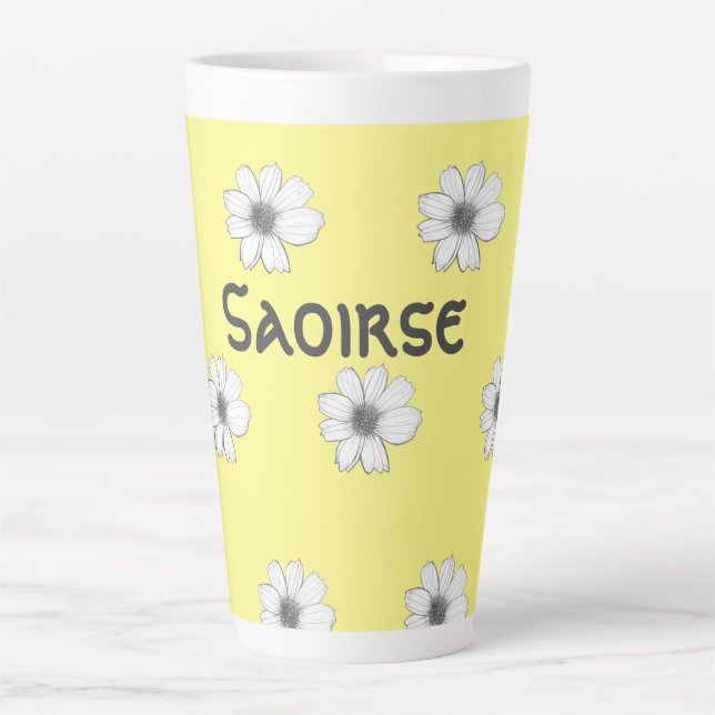 Floral pattern Yellow custom name Latte Mug (Front)
