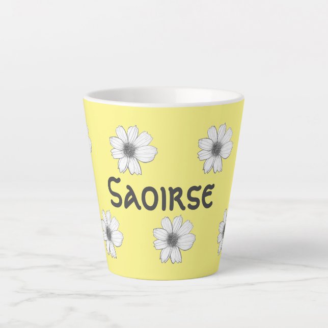 Floral pattern Yellow custom name Latte Mug (Front)