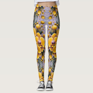 FLORAL PATTERN ~ Yellow silver ~ Leggings