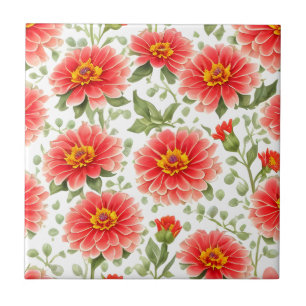 Floral Pattern Zinnia Flowers Ceramic Tile