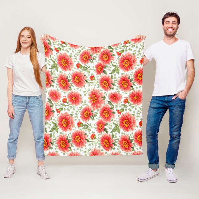 Floral Pattern Zinnia Flowers Fleece Blanket (In Situ)