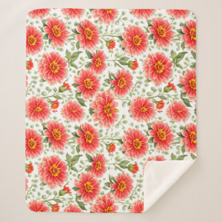 Floral Pattern Zinnia Flowers Sherpa Blanket