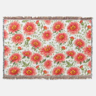 Floral Pattern Zinnia Flowers Throw Blanket
