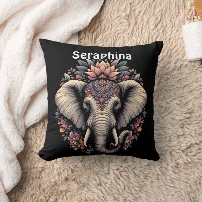 Floral-patterned elephant in nature cushion (Blanket)