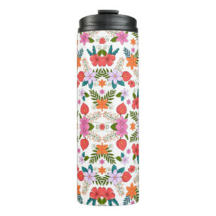Floral-patterned thermos with a black lid thermal tumbler