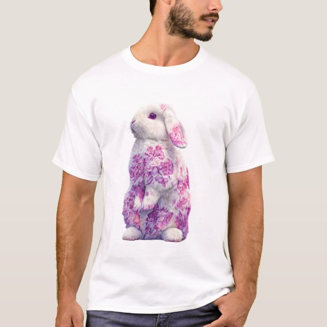 Floral Patterned White Rabbit Illustration Men T-Shirt (Front)