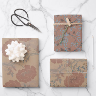 floral patterns, mocha mousse color wrapping paper sheet