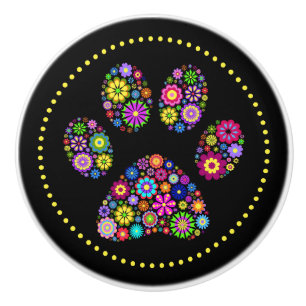 Floral Paw Print Ceramic Drawer Knob