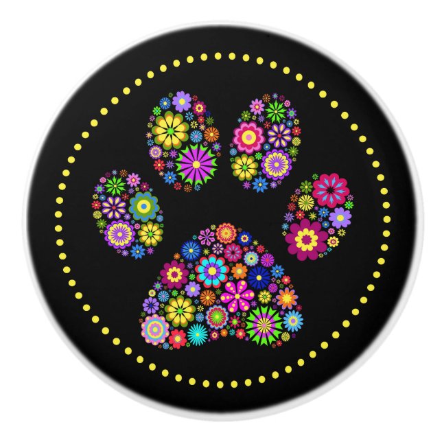 Floral Paw Print Ceramic Drawer Knob (Front)