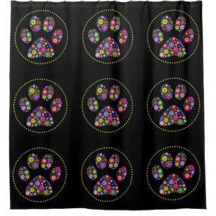 Floral Paw Print Shower Curtain