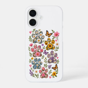 Floral Paw Prints – Botanical Flower Paw Pattern iPhone 16 Case