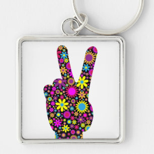 FLORAL PEACE HAND SIGN KEY RING