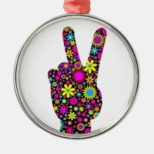 FLORAL PEACE HAND SIGN METAL ORNAMENT